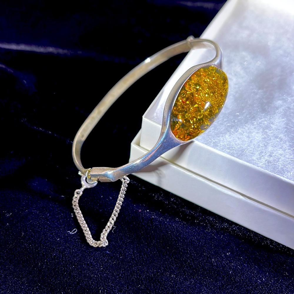 Silver .925 Green Amber bracelet - Picture 2 of 7